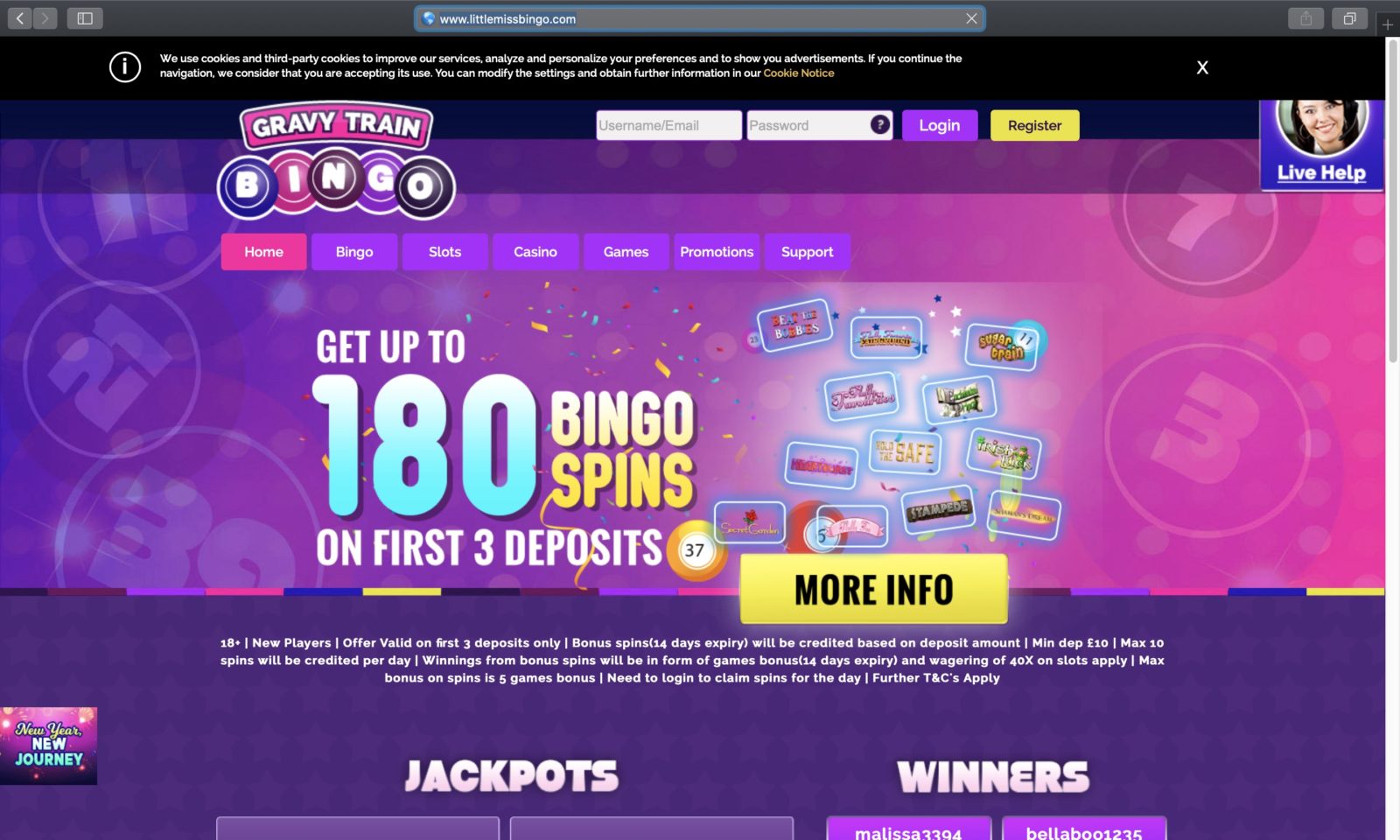 Screenshot of gravytrainbingo.com