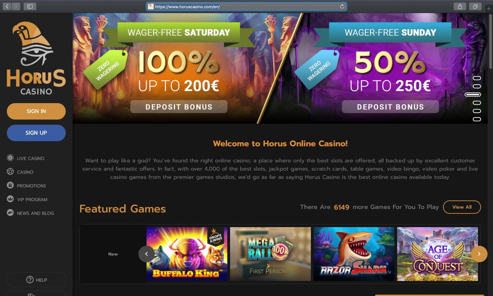 Screenshot of horuscasino.com