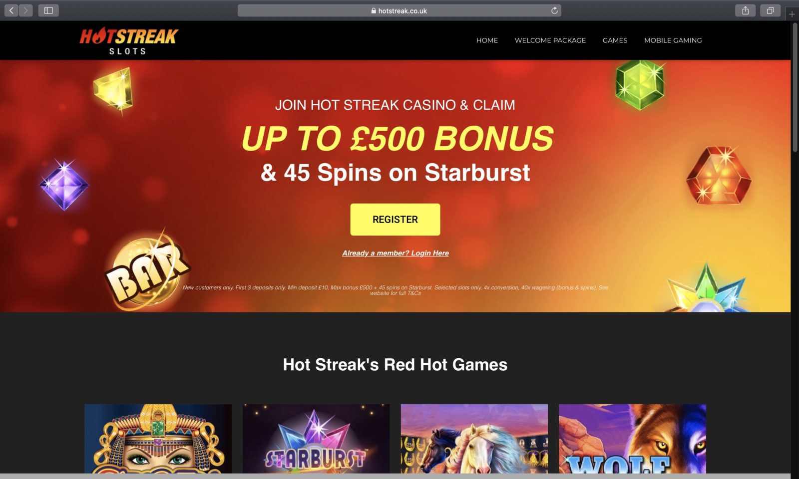 Screenshot of hotstreak.co.uk