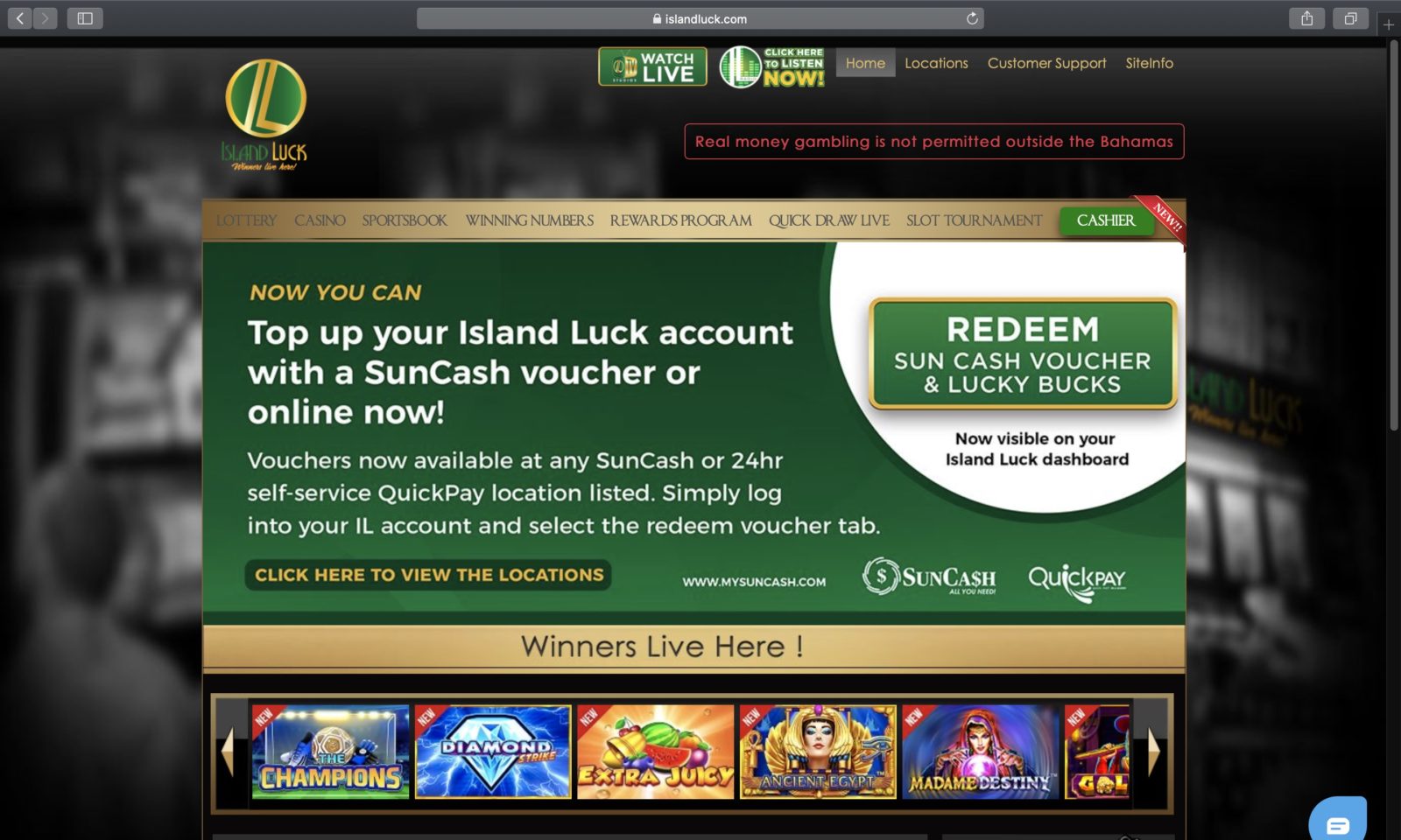 Screenshot of islandluck.com