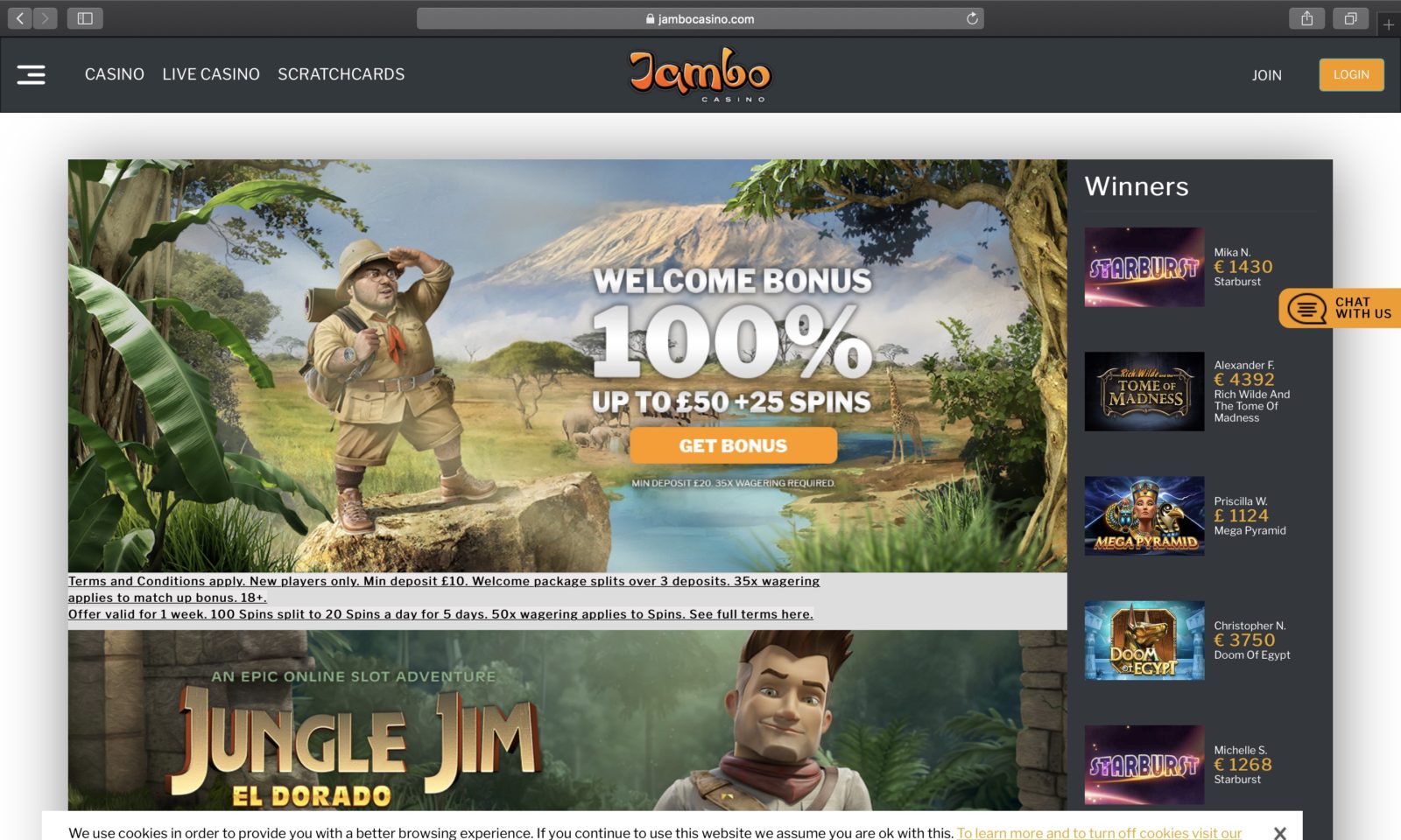 Screenshot of jambocasino.com