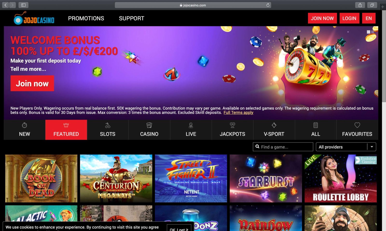Screenshot of jojocasino.com
