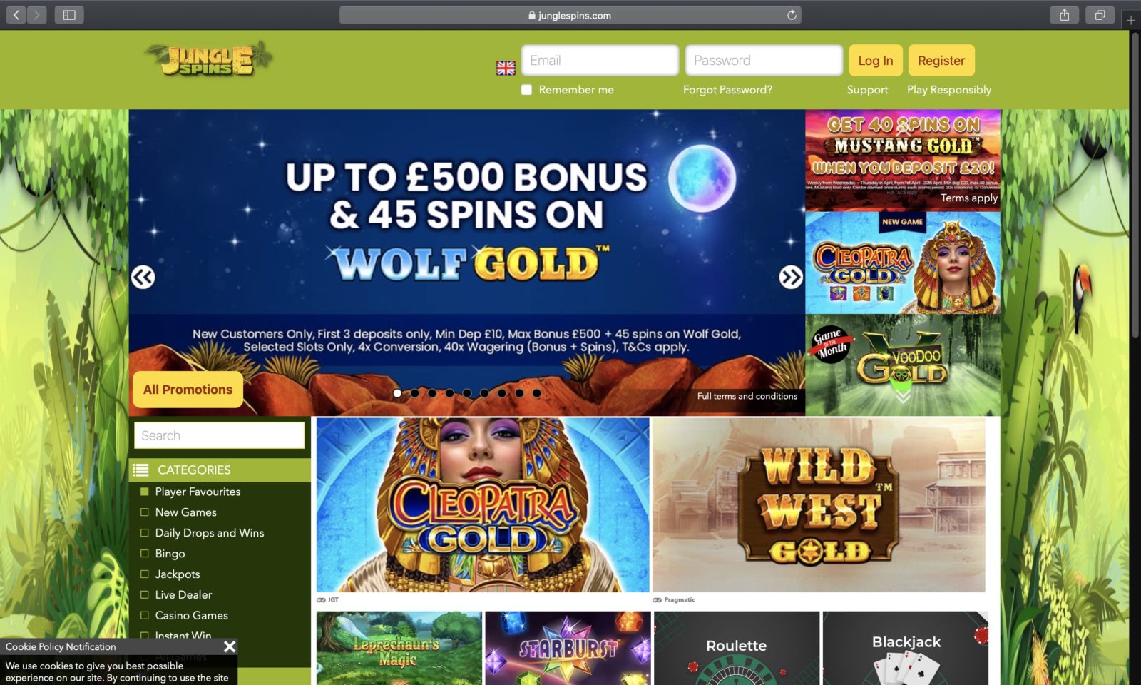 Screenshot of junglespins.com