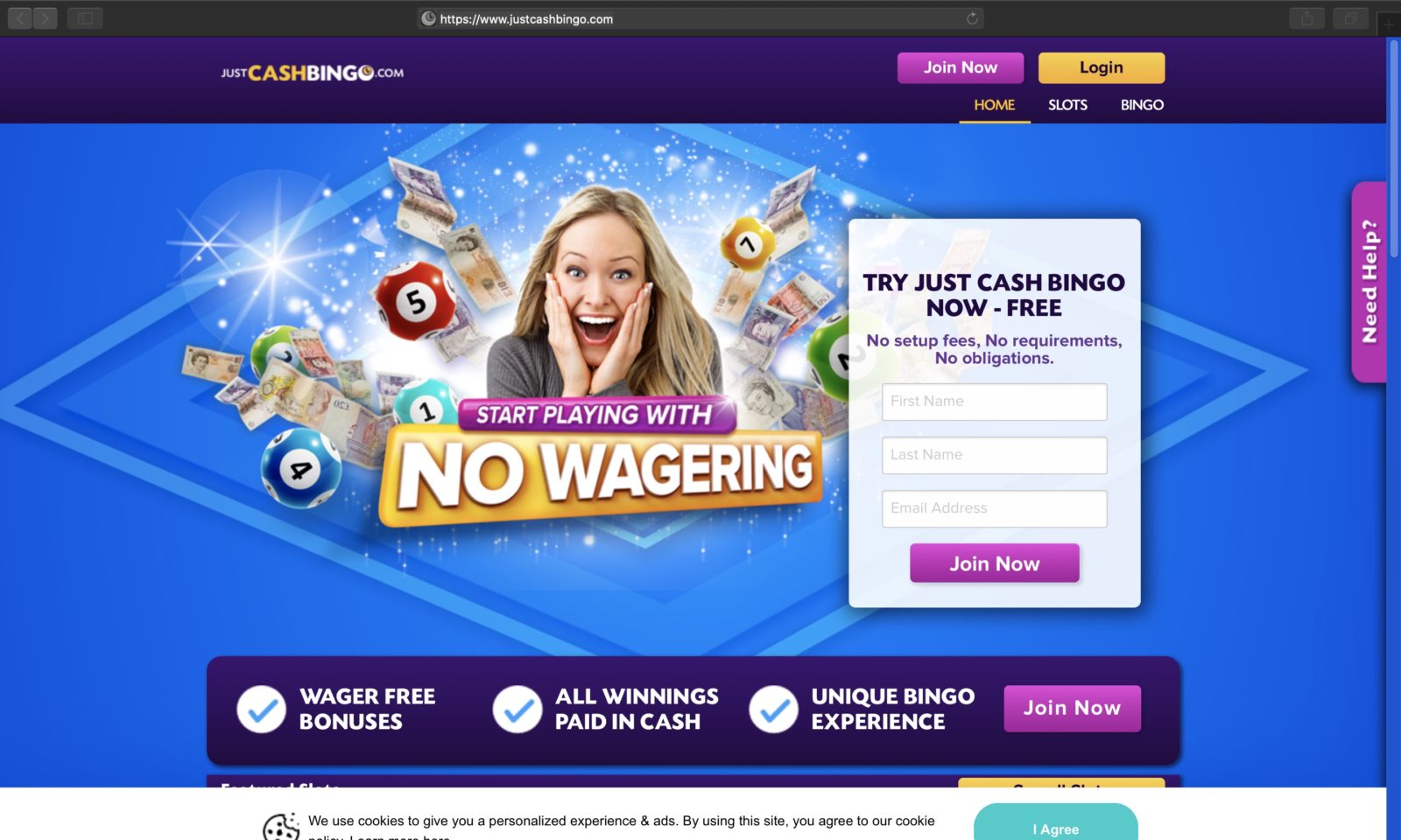 Screenshot of justcashbingo.com