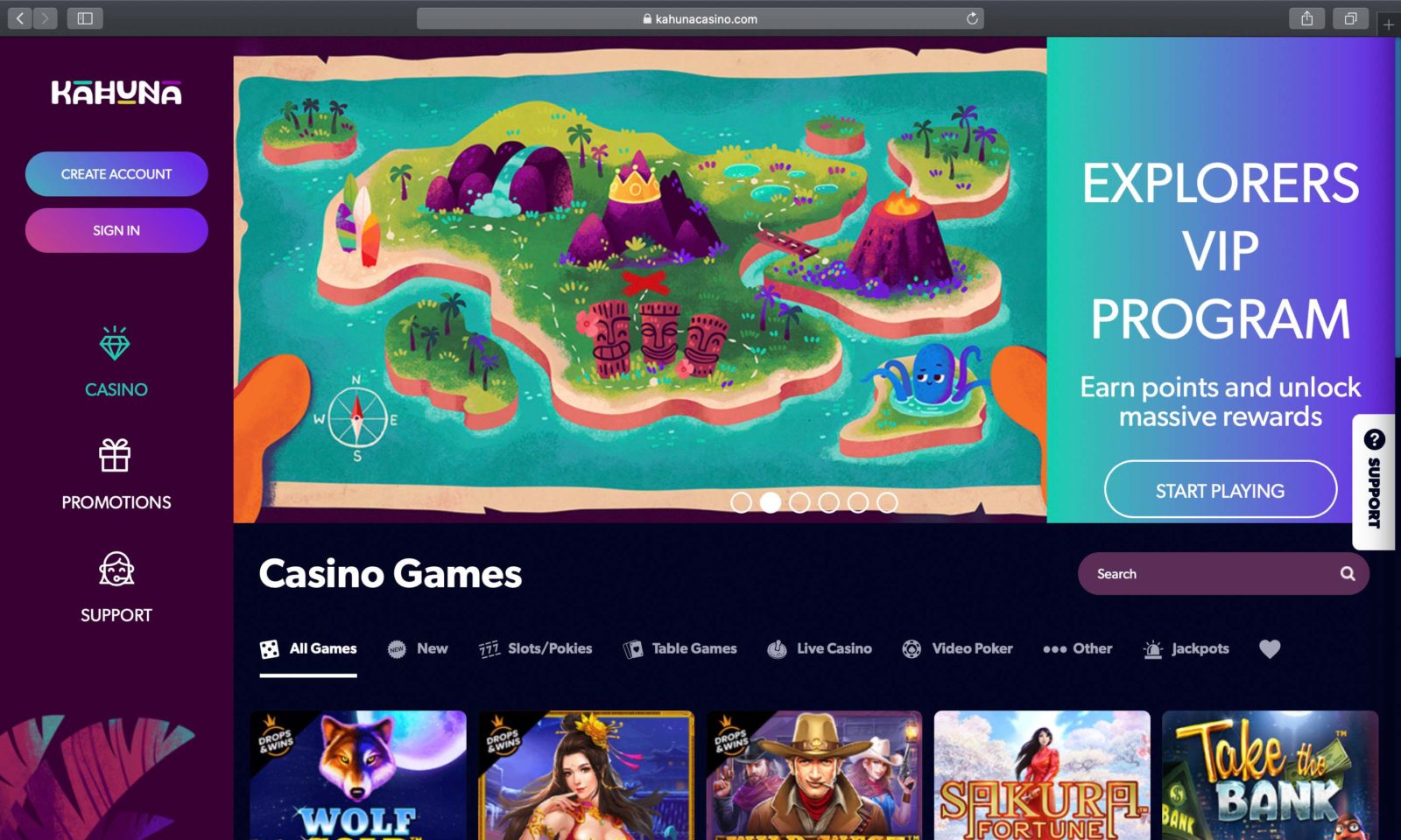 Screenshot of kahunacasino.com