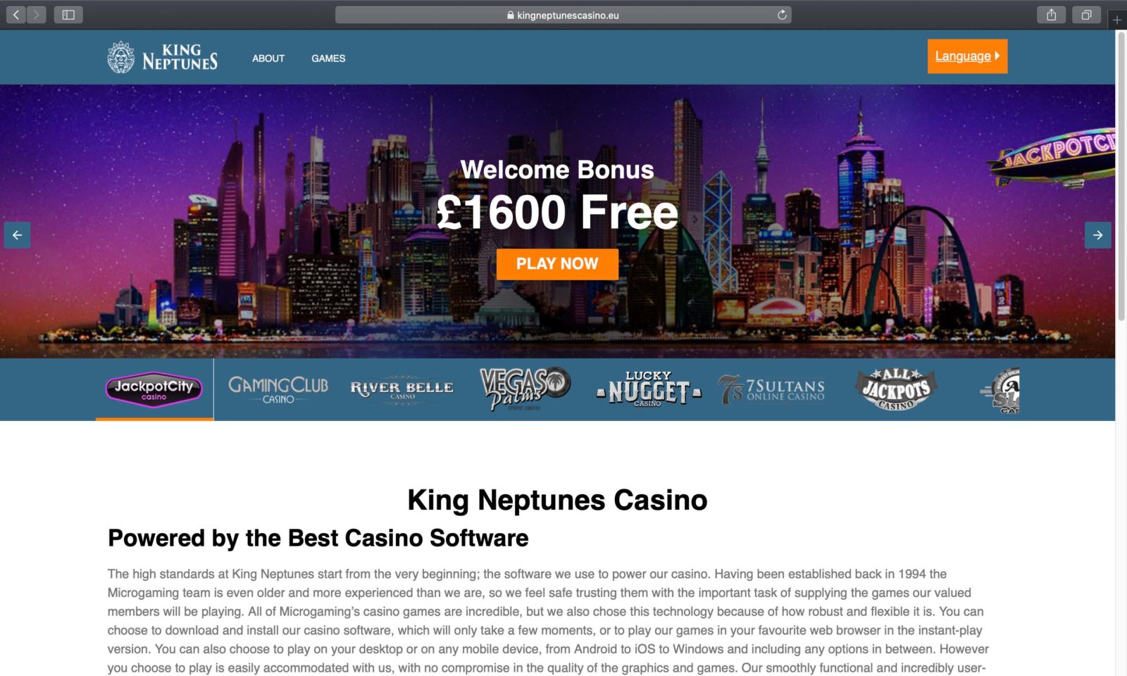 Screenshot of kingneptunescasino.eu