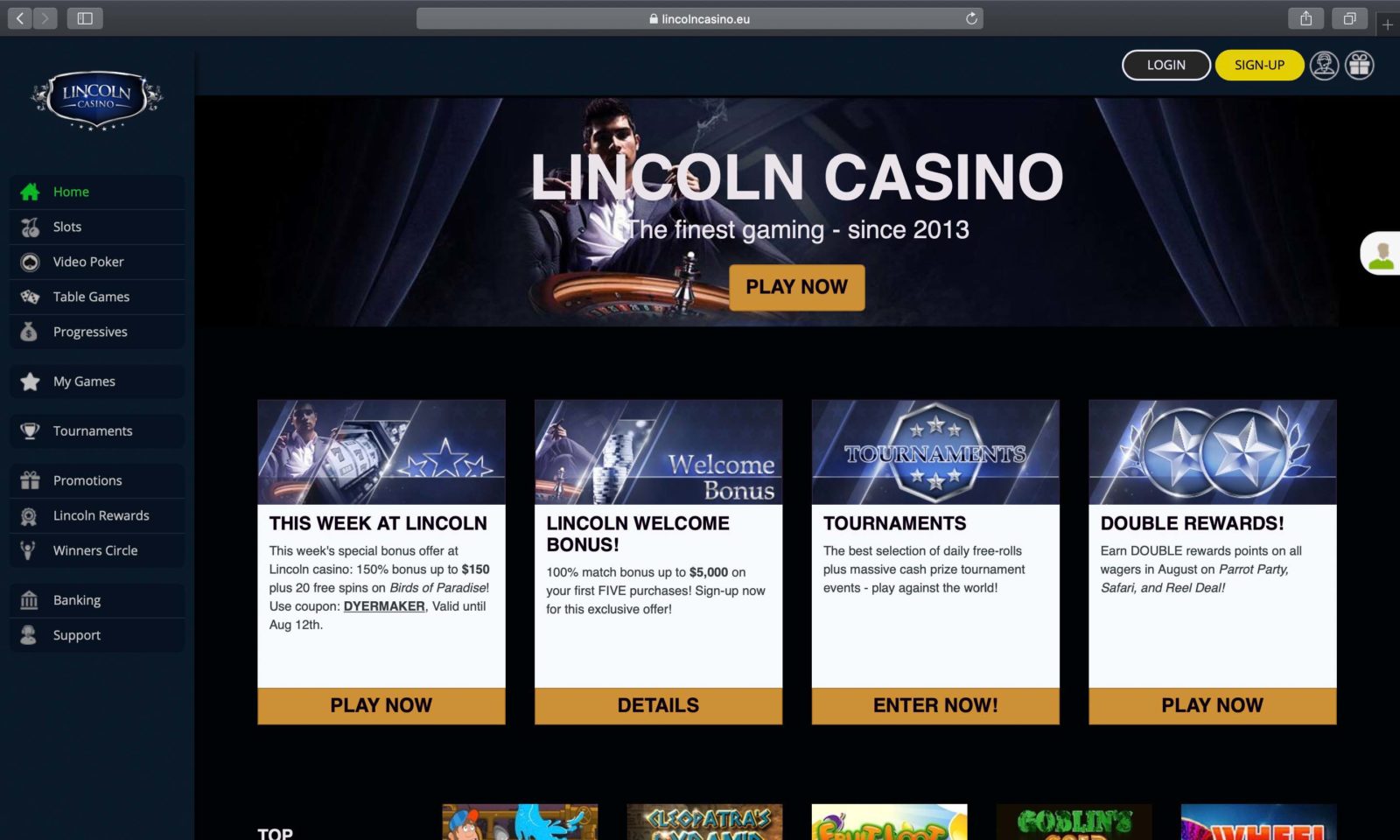 Screenshot of lincolncasino.eu