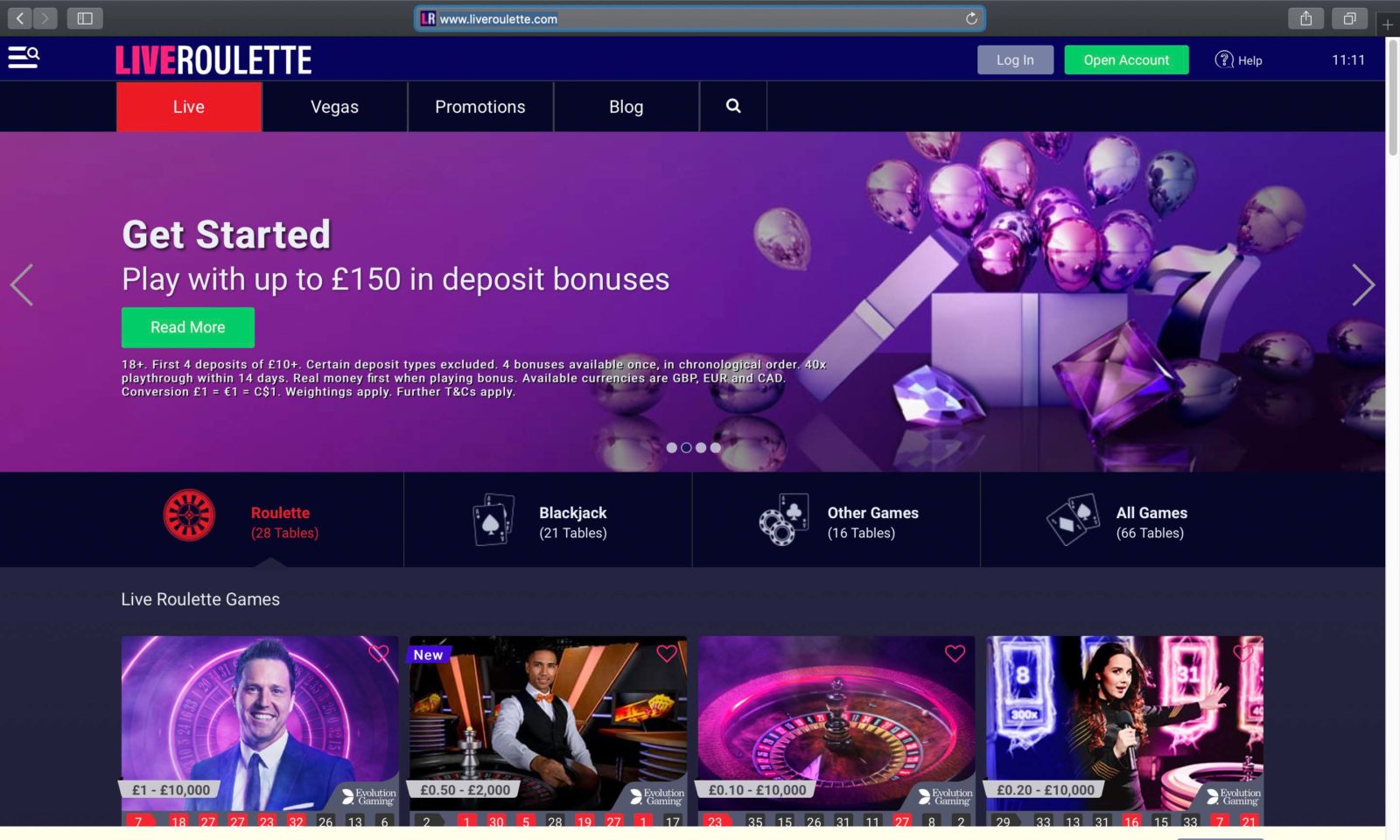 Screenshot of liveroulette.com