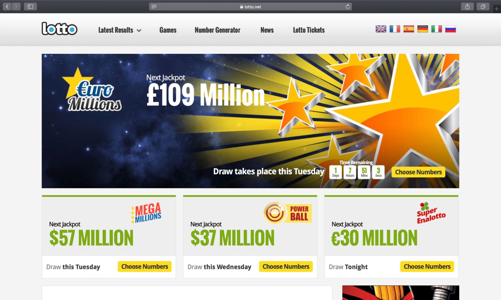 Screenshot of lotto.net