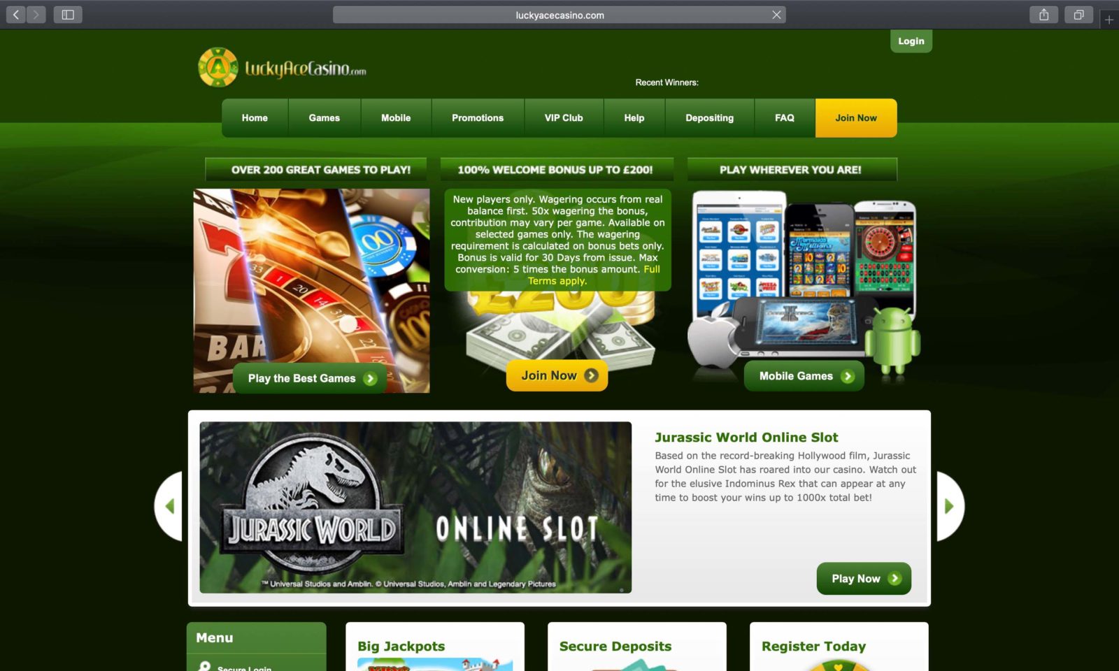 Screenshot of luckyacecasino.com