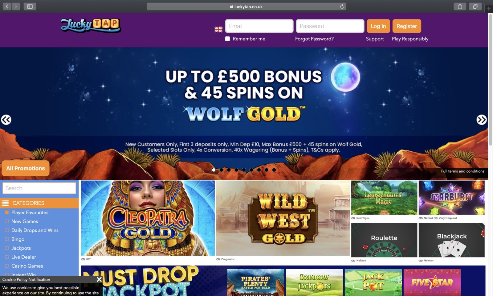 Screenshot of luckytap.co.uk