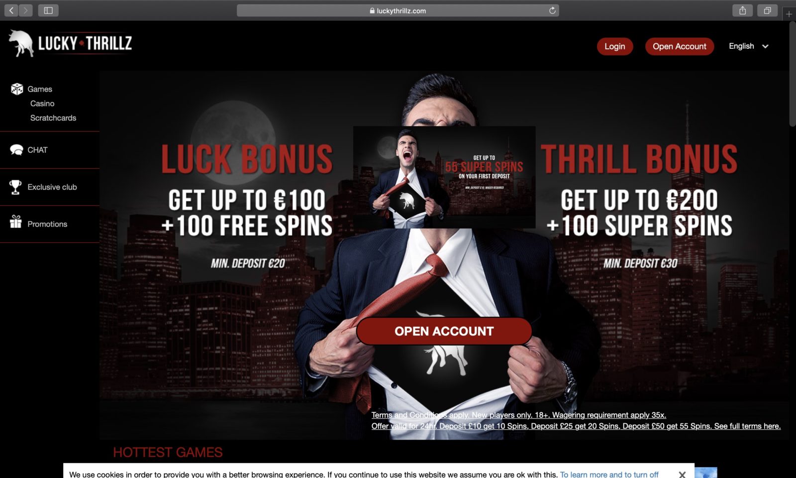 Screenshot of luckythrillz.com