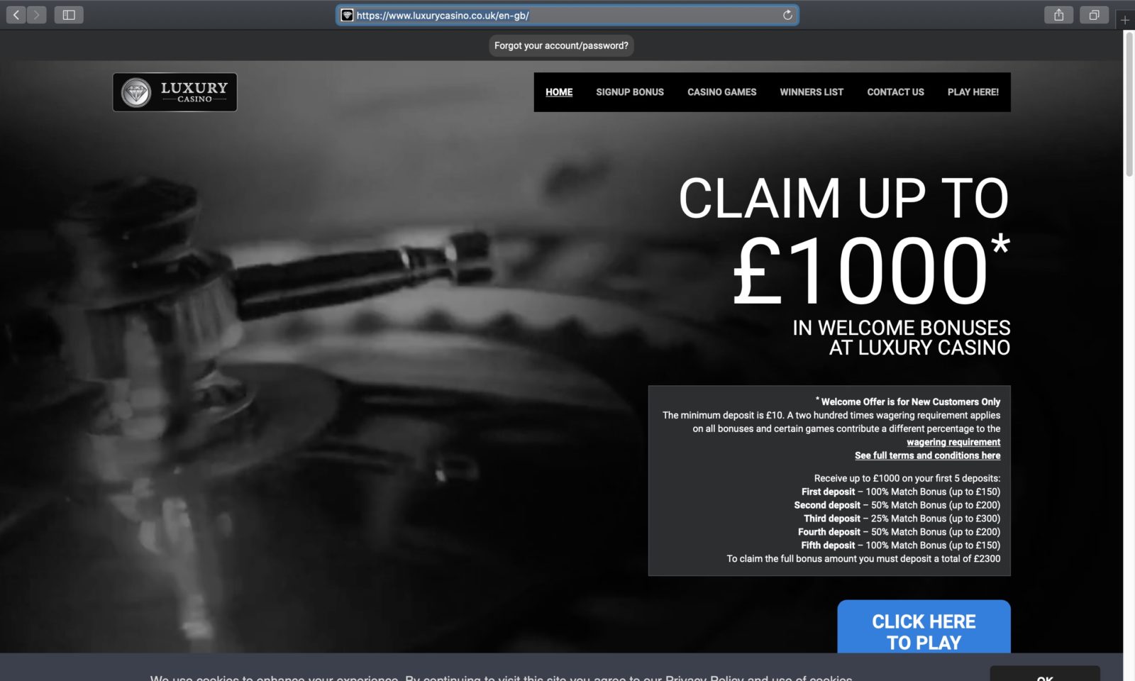 Screenshot of luxurycasino.co.uk