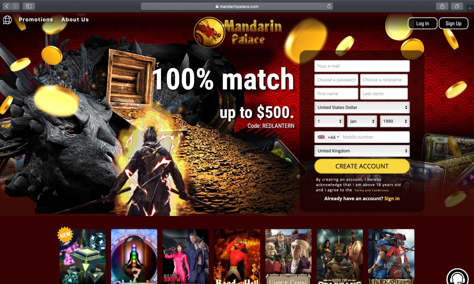 Screenshot of mandarinpalace.com