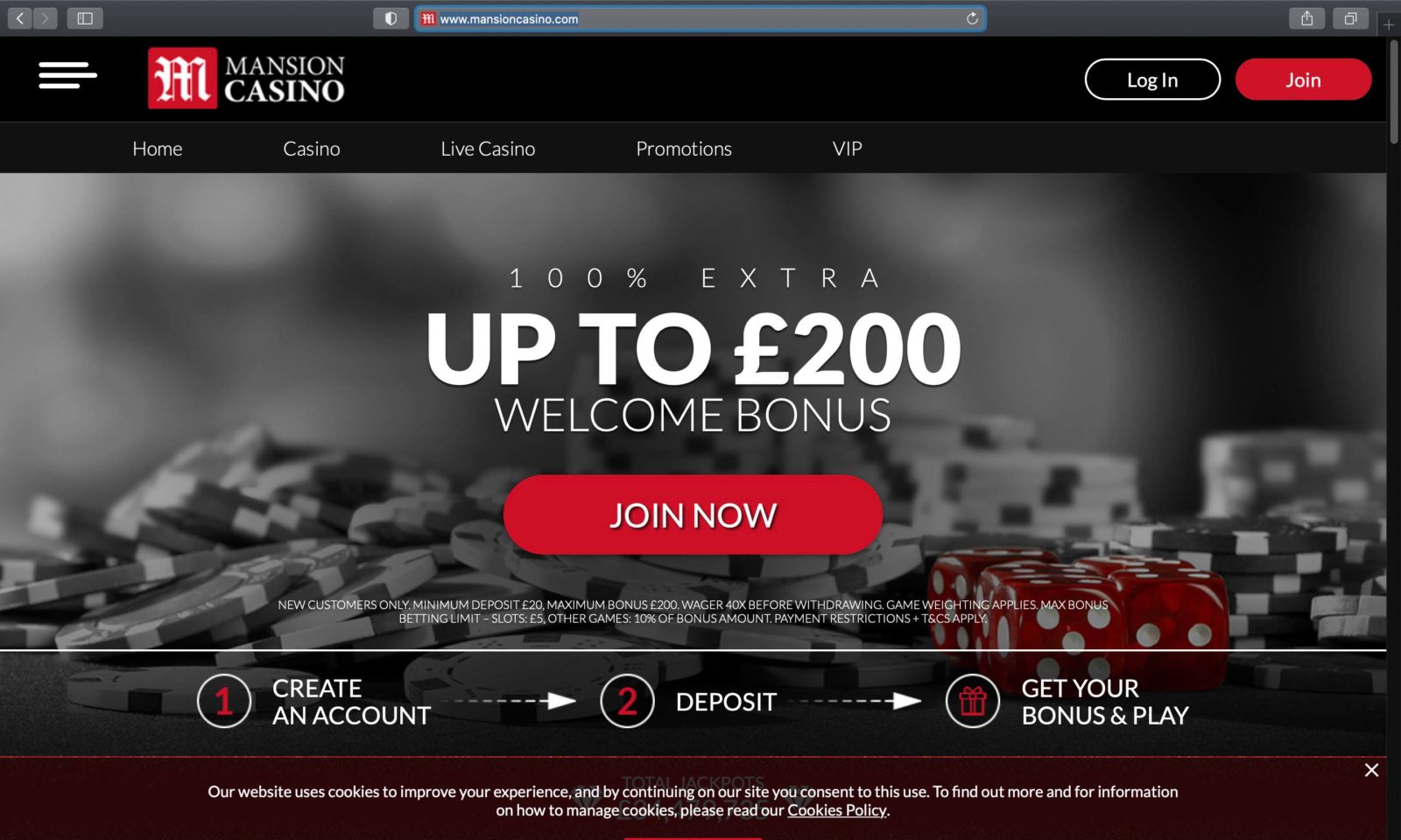 Screenshot of mansioncasino.com