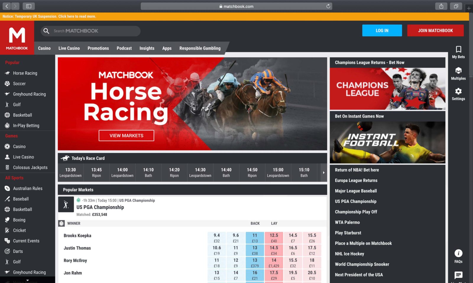 Screenshot of matchbook.com