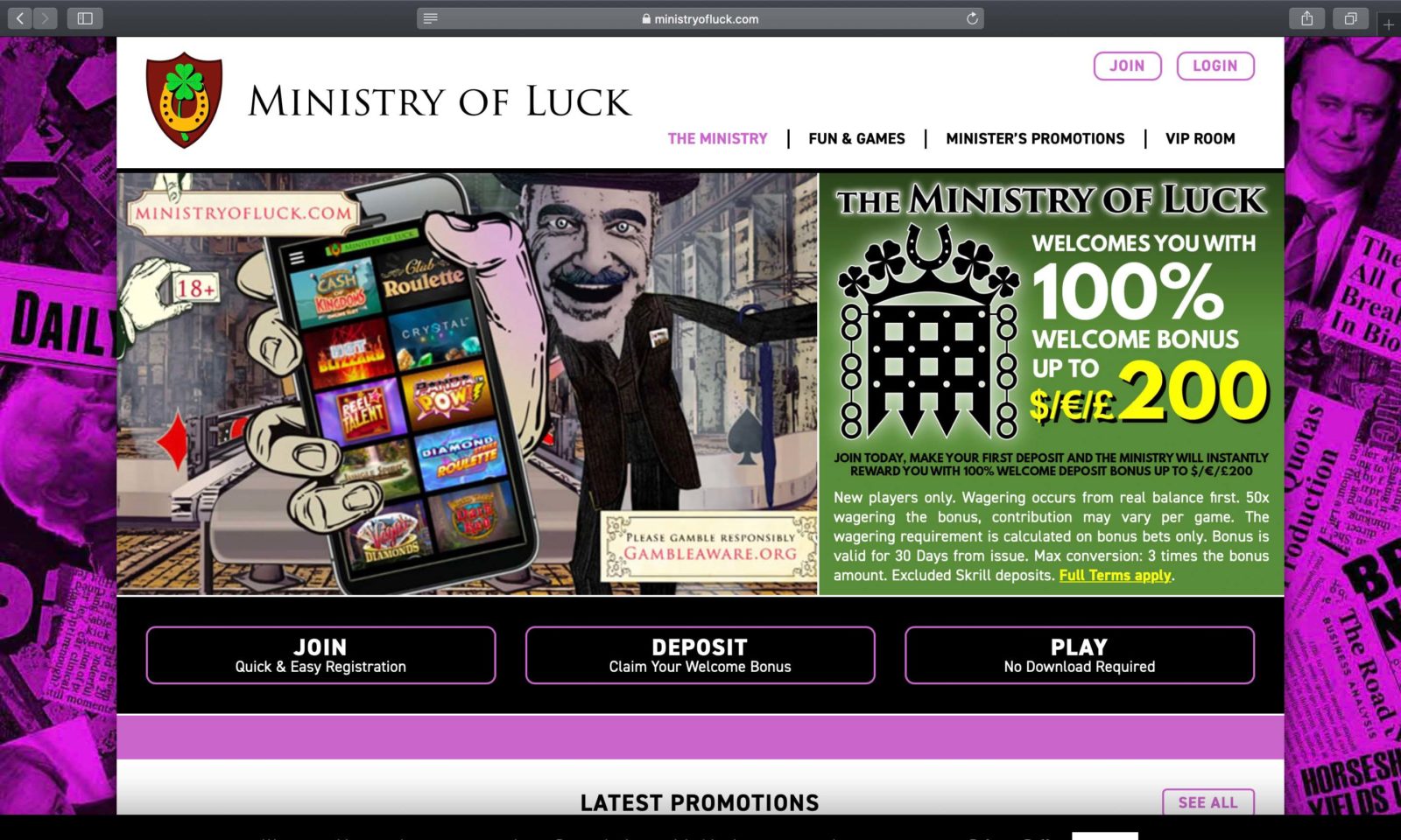 Screenshot of ministryofluck.com