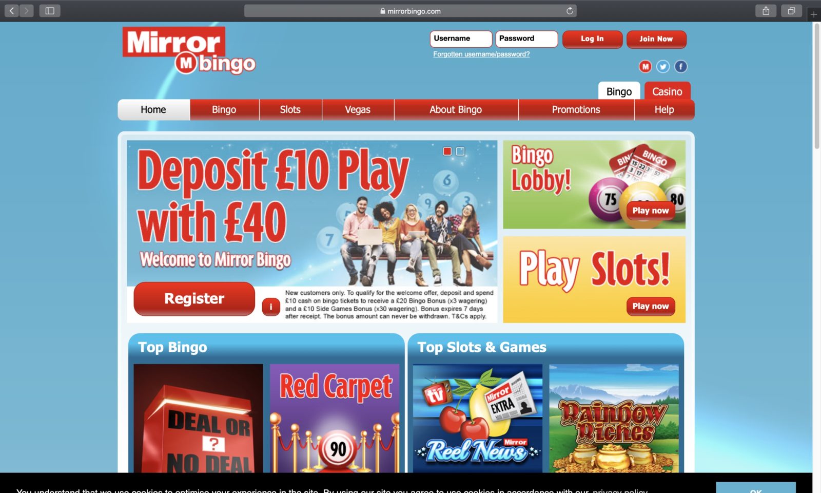 Screenshot of mirrorbingo.com