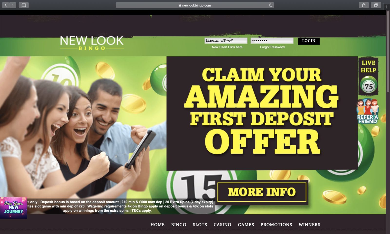 Screenshot of newlookbingo.com