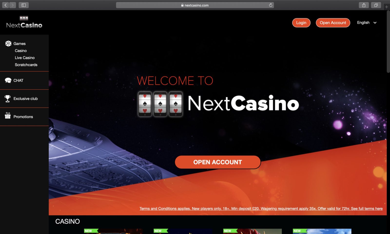Screenshot of nextcasino.com