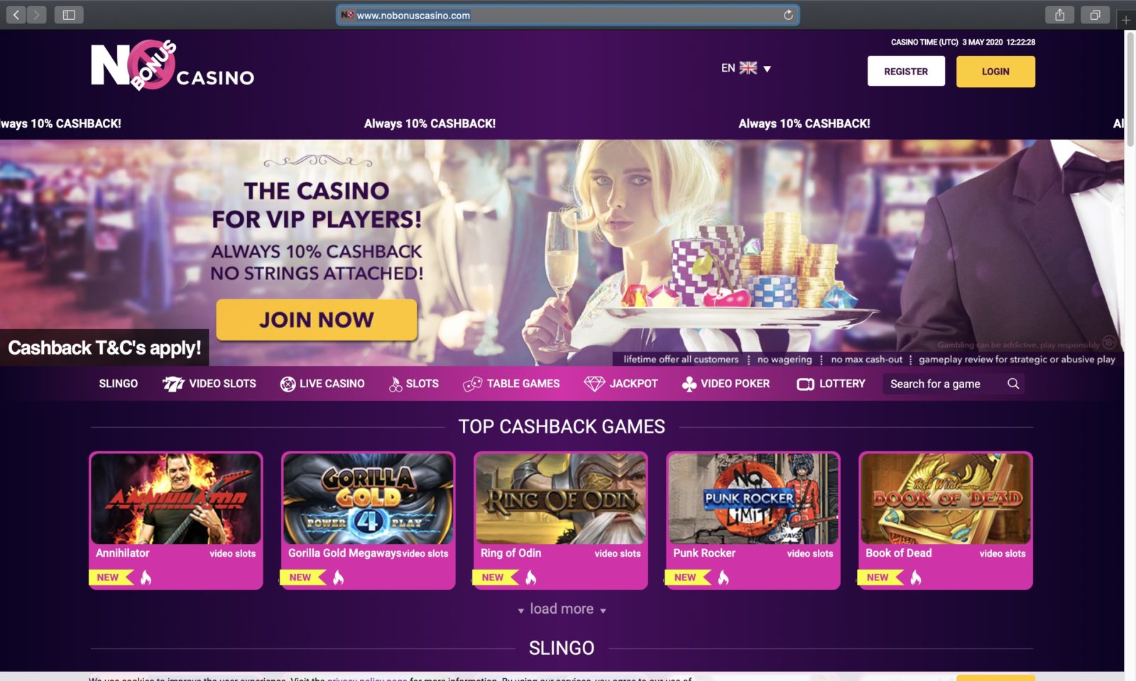 Screenshot of nobonuscasino.com