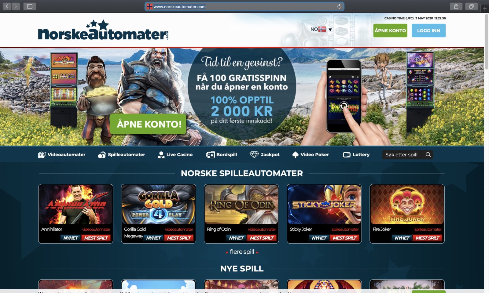 Screenshot of norskeautomater.com