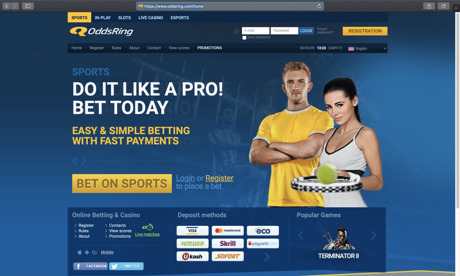 Screenshot of oddsring.com