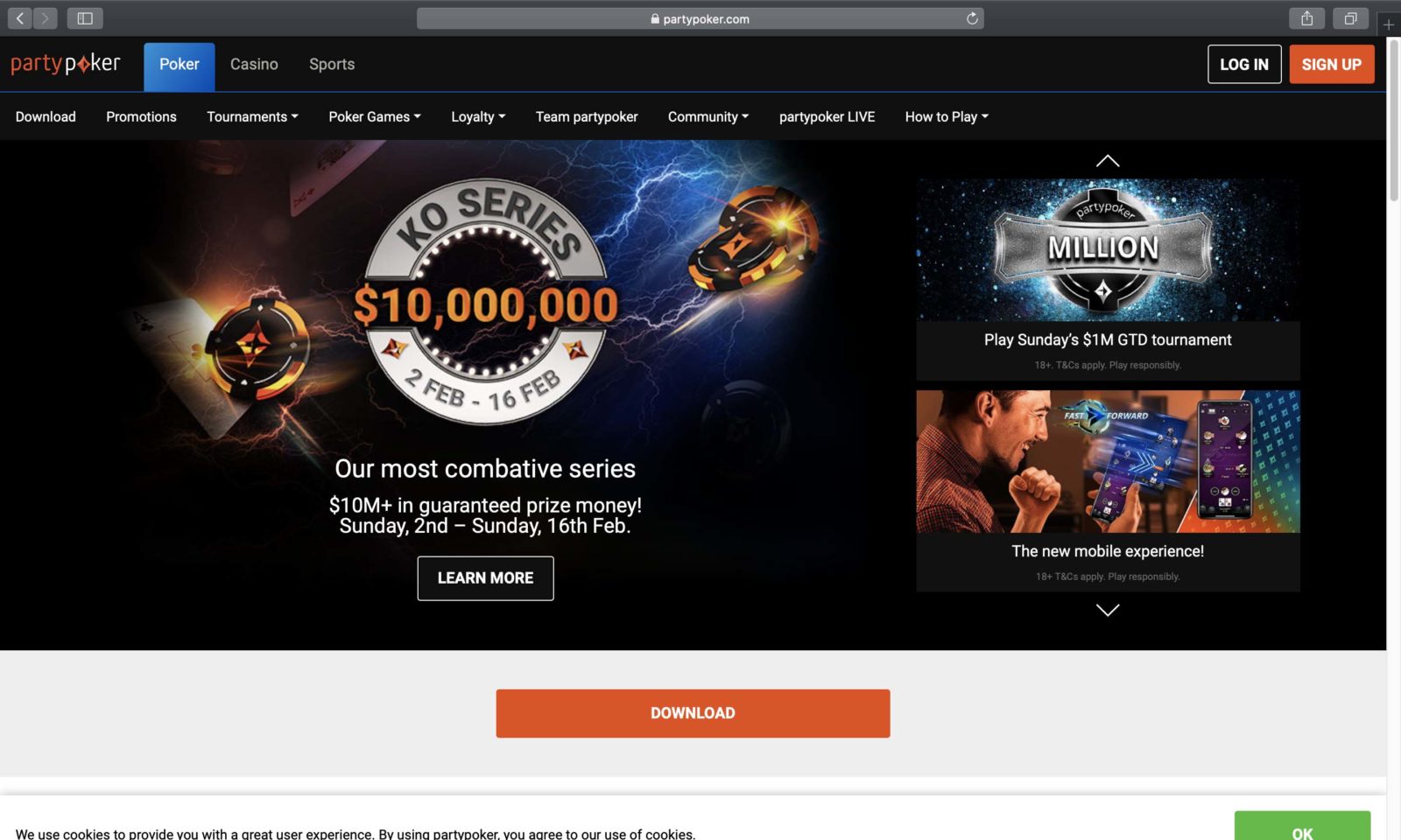 Screenshot of partypoker.com
