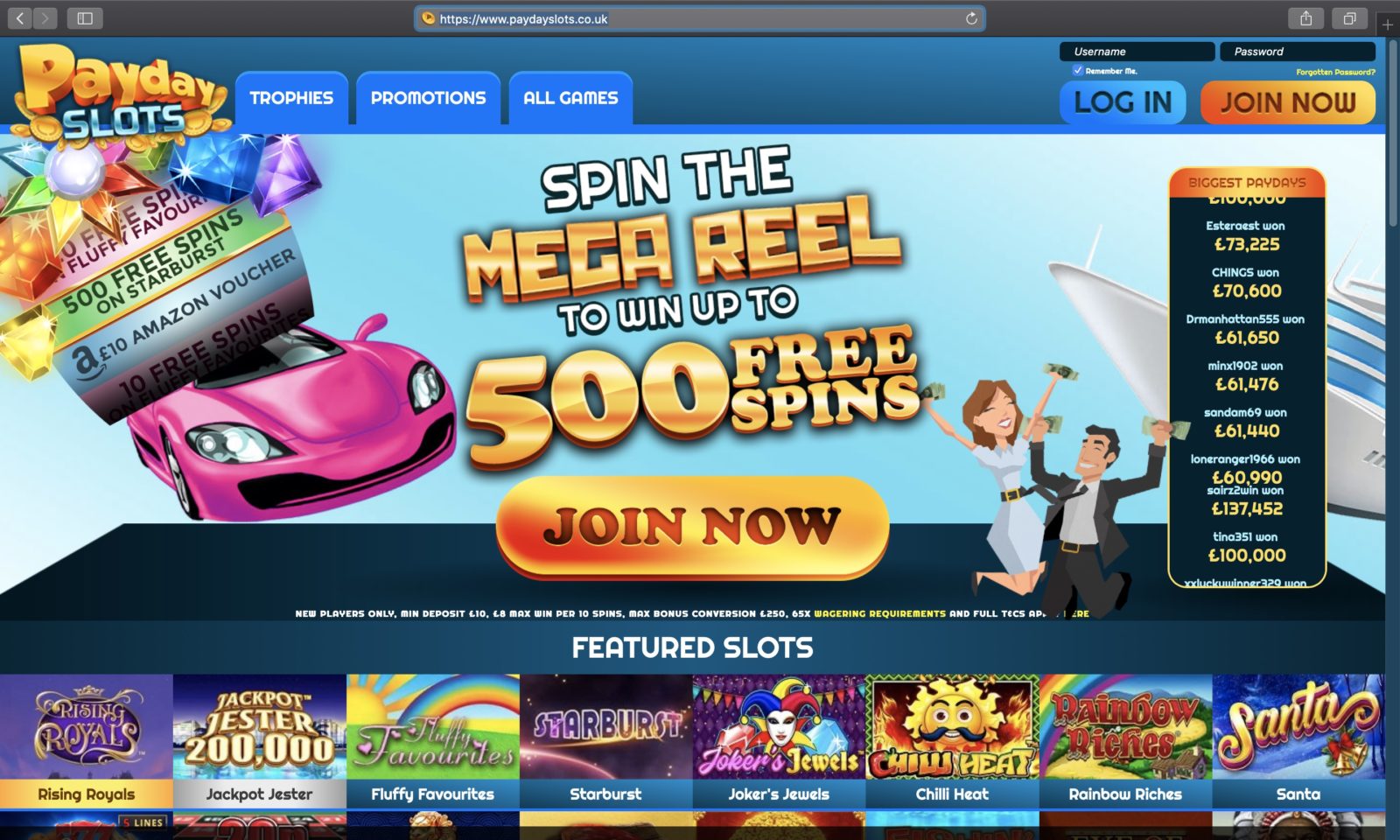 Screenshot of paydayslots.co.uk