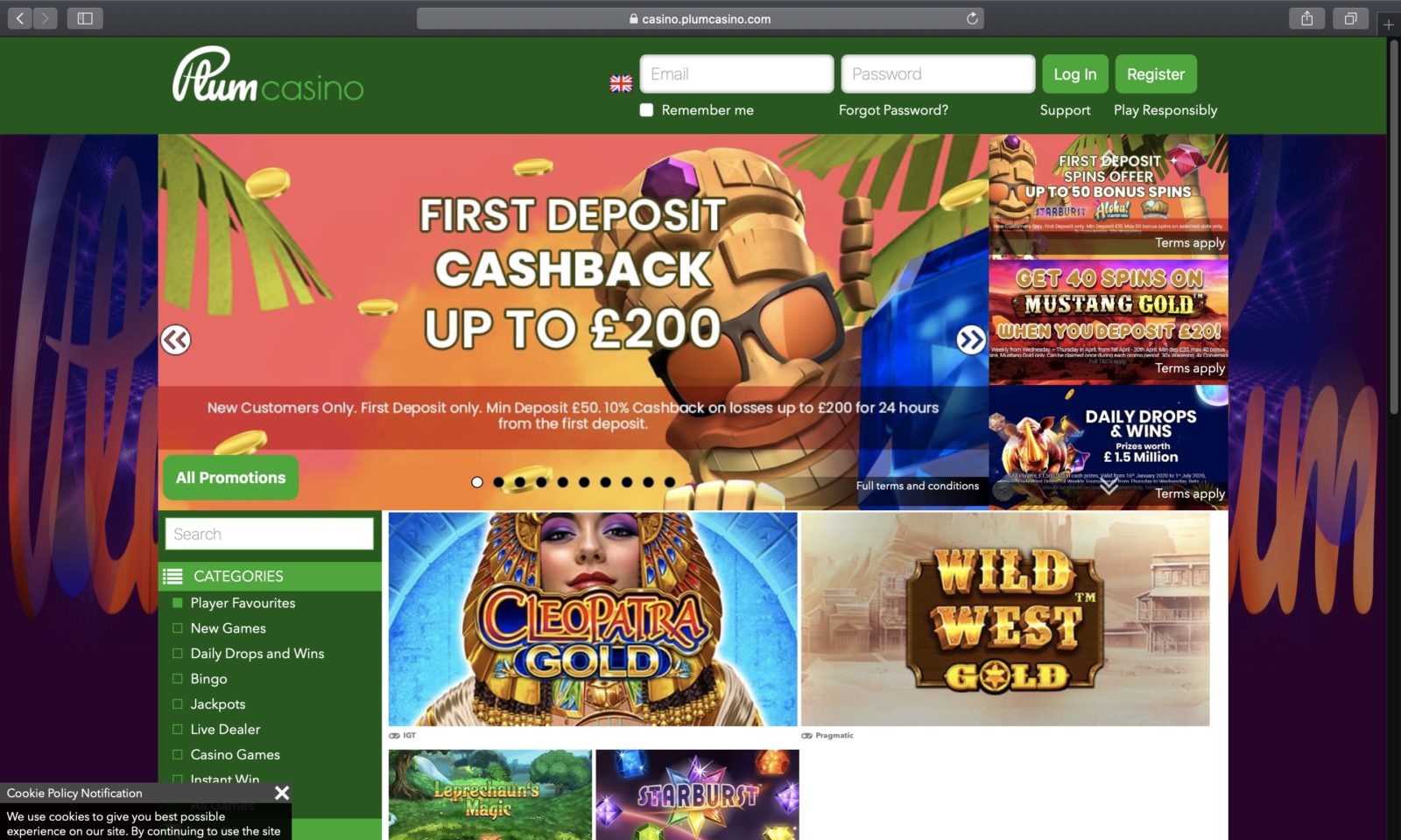 Screenshot of plumcasino.com