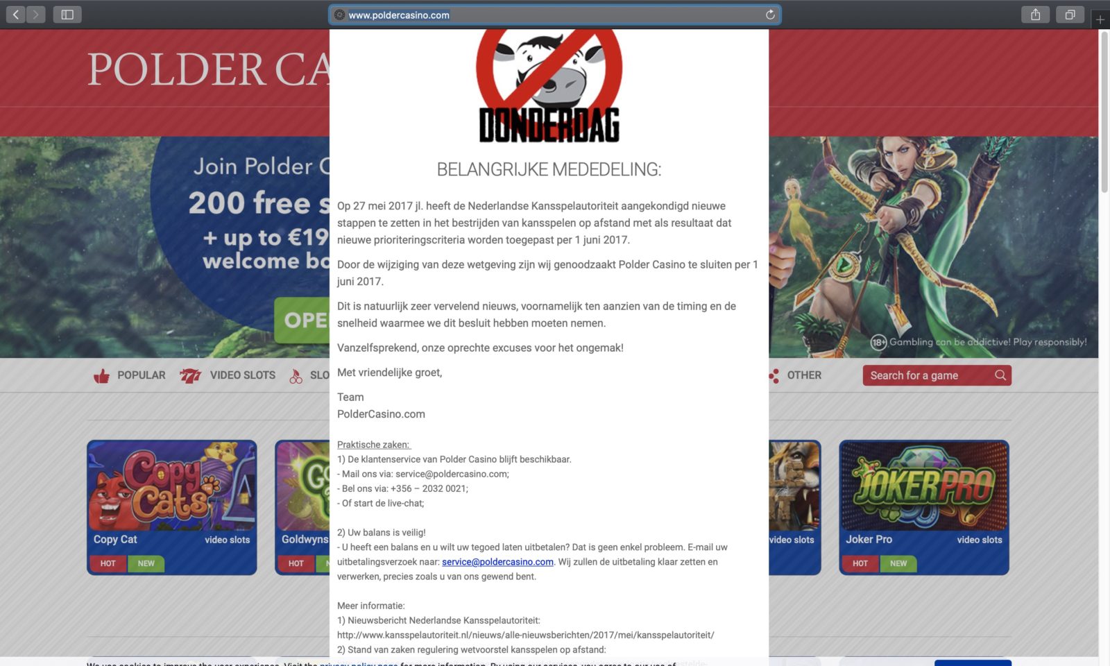 Screenshot of poldercasino.com
