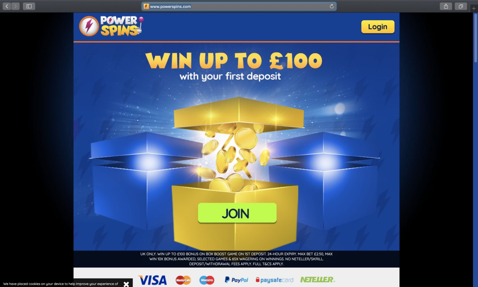 Screenshot of powerspins.com