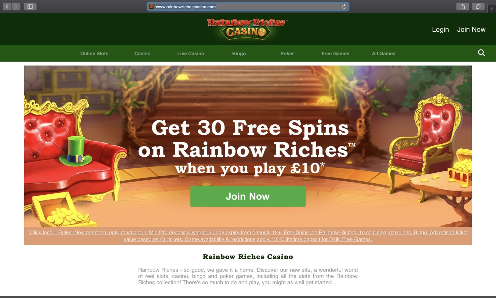 Screenshot of rainbowrichescasino.com