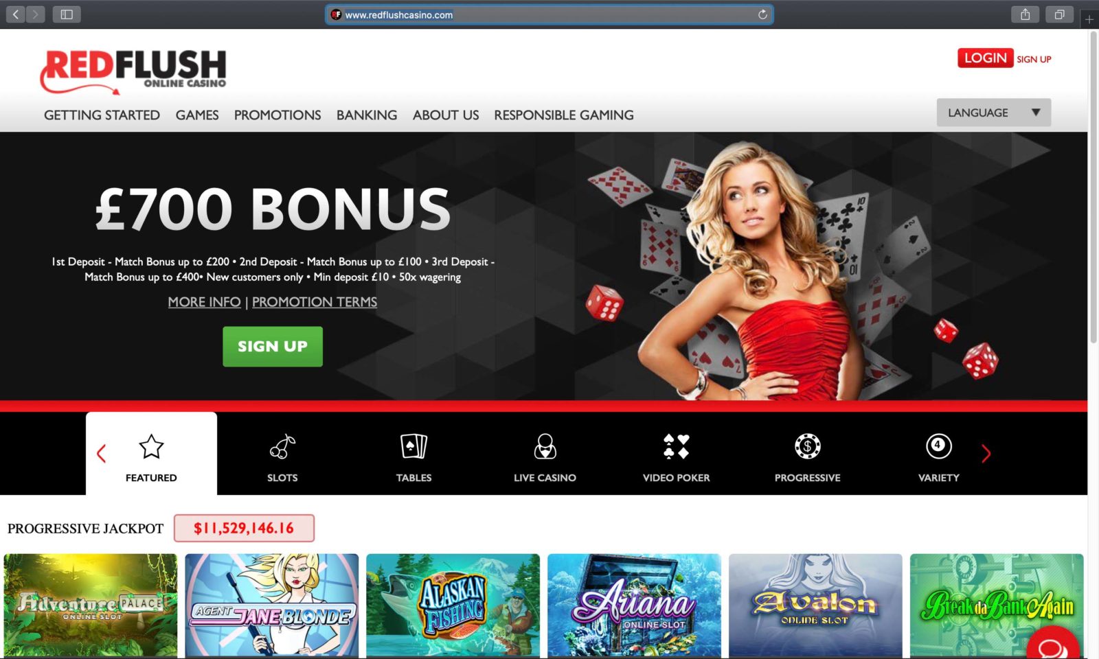 Screenshot of redflushcasino.com