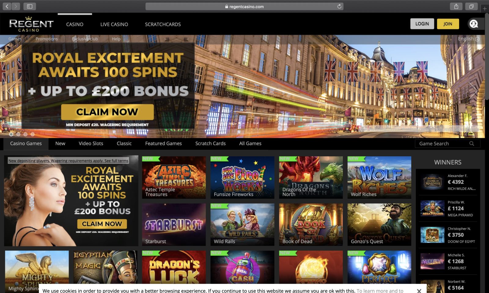 Screenshot of regentcasino.com
