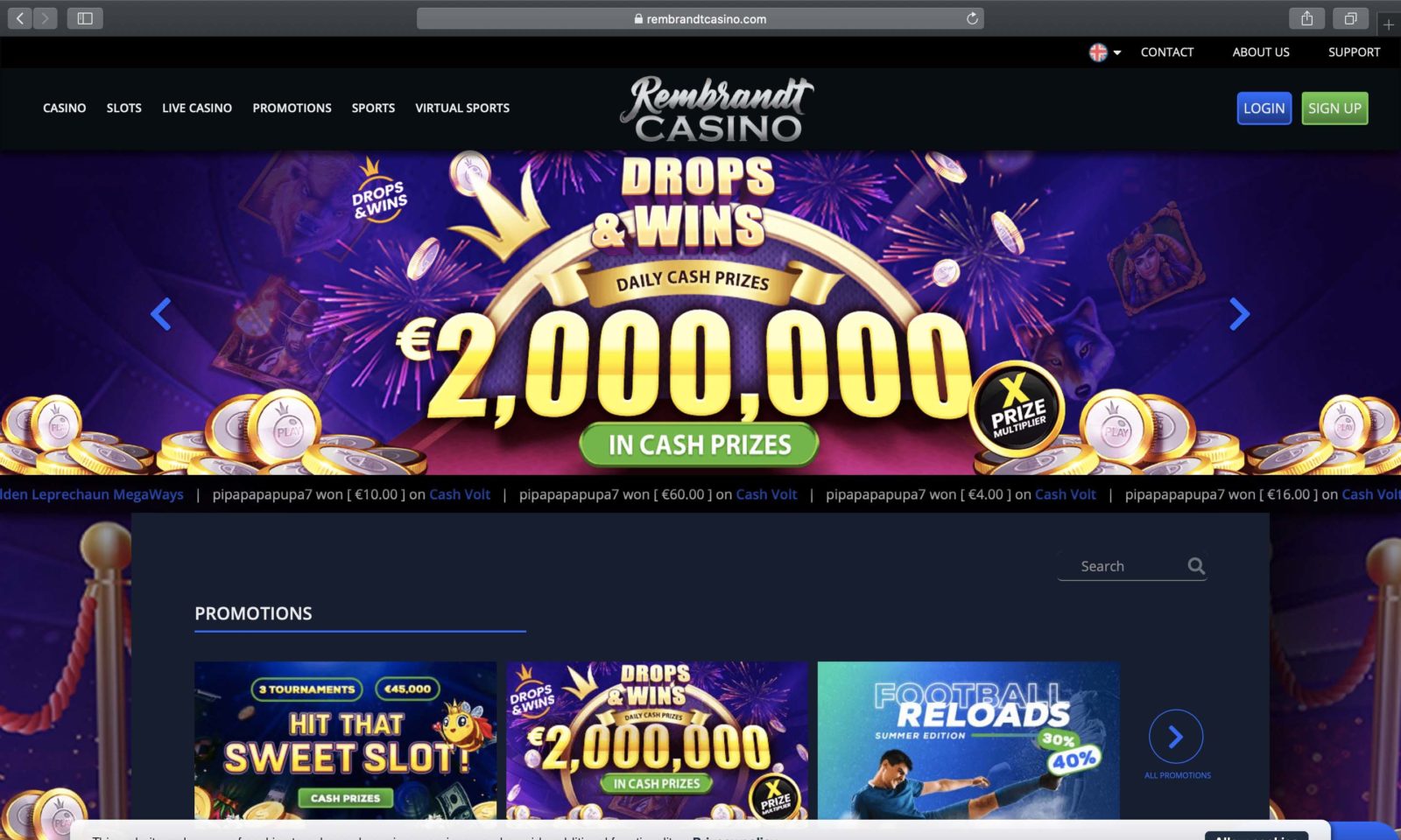 Screenshot of rembrandtcasino.com