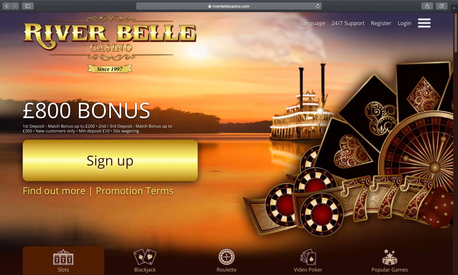 Screenshot of riverbellecasino.com
