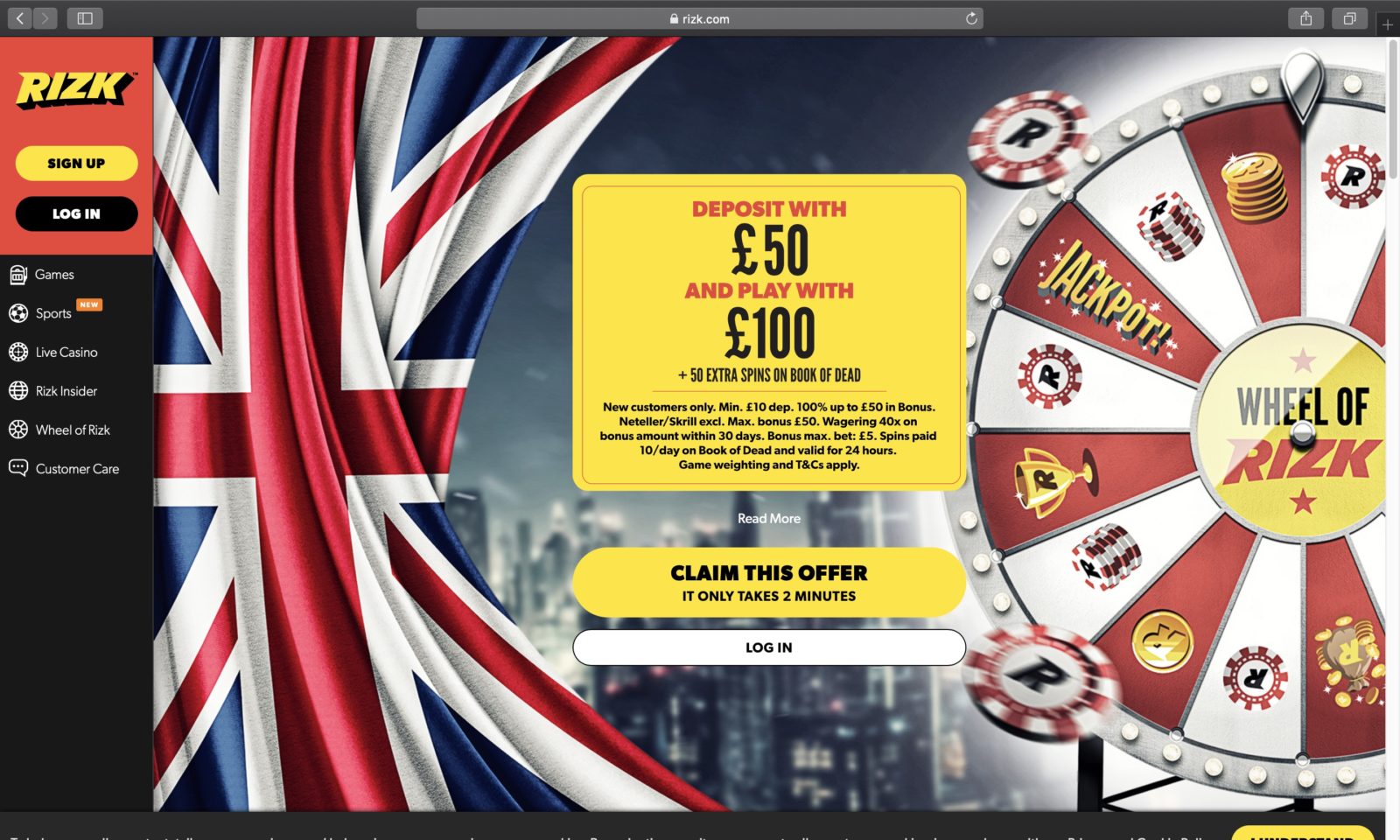 Screenshot of rizk.com