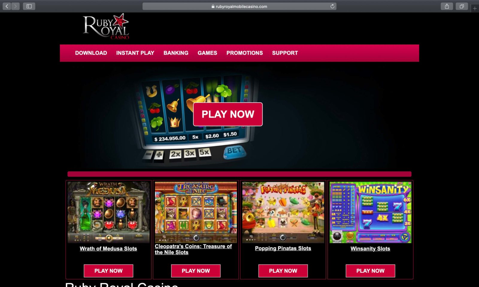 Screenshot of rubyroyalmobilecasino.com
