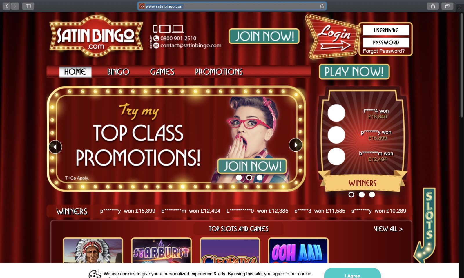 Screenshot of satinbingo.com