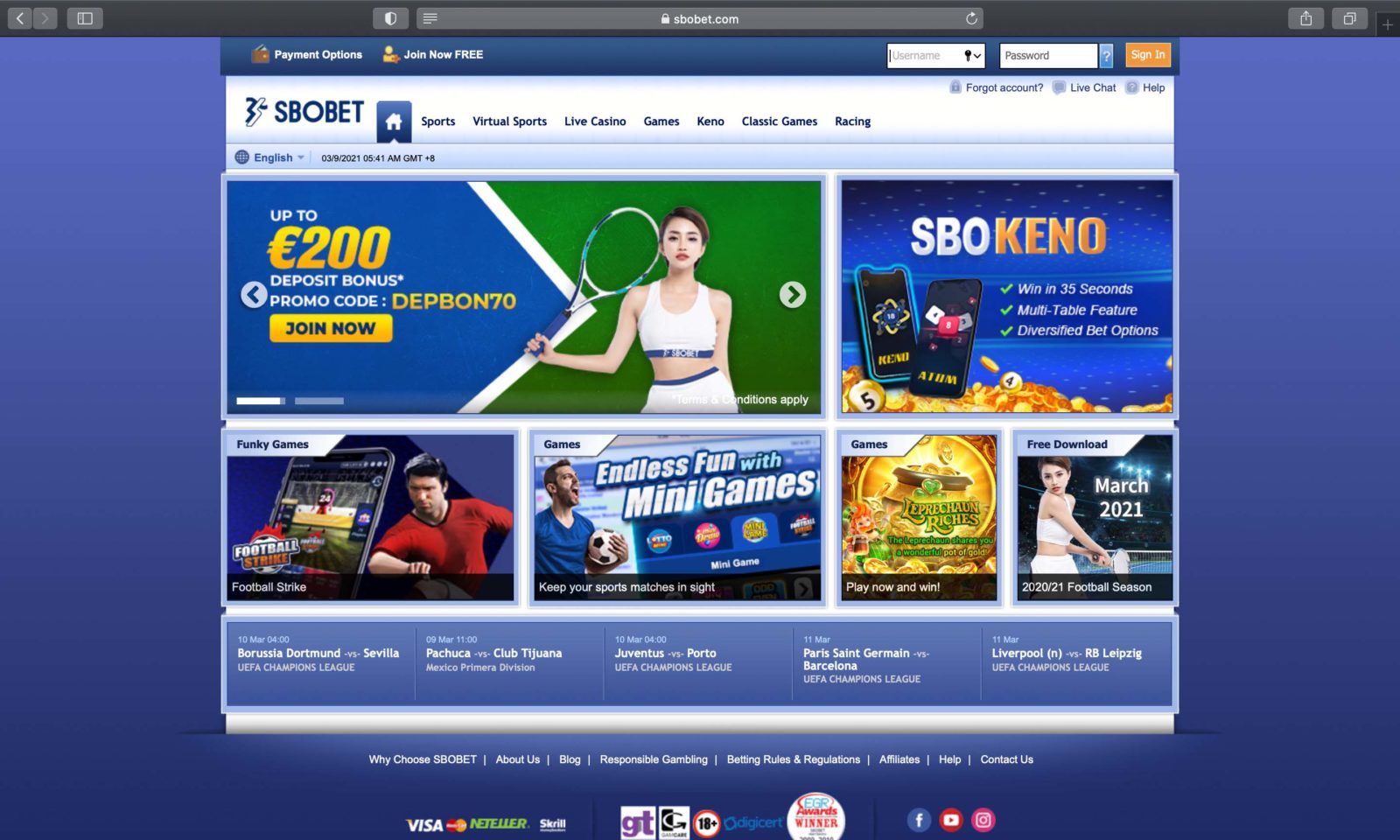 Screenshot of sbobet.com