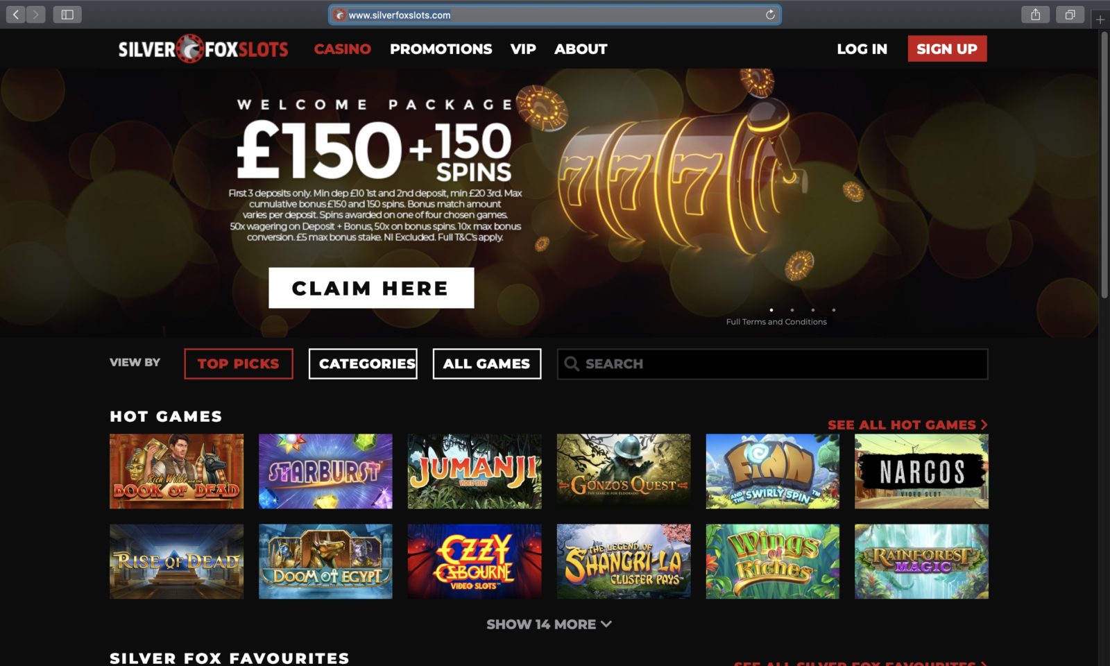 Screenshot of silverfoxslots.com