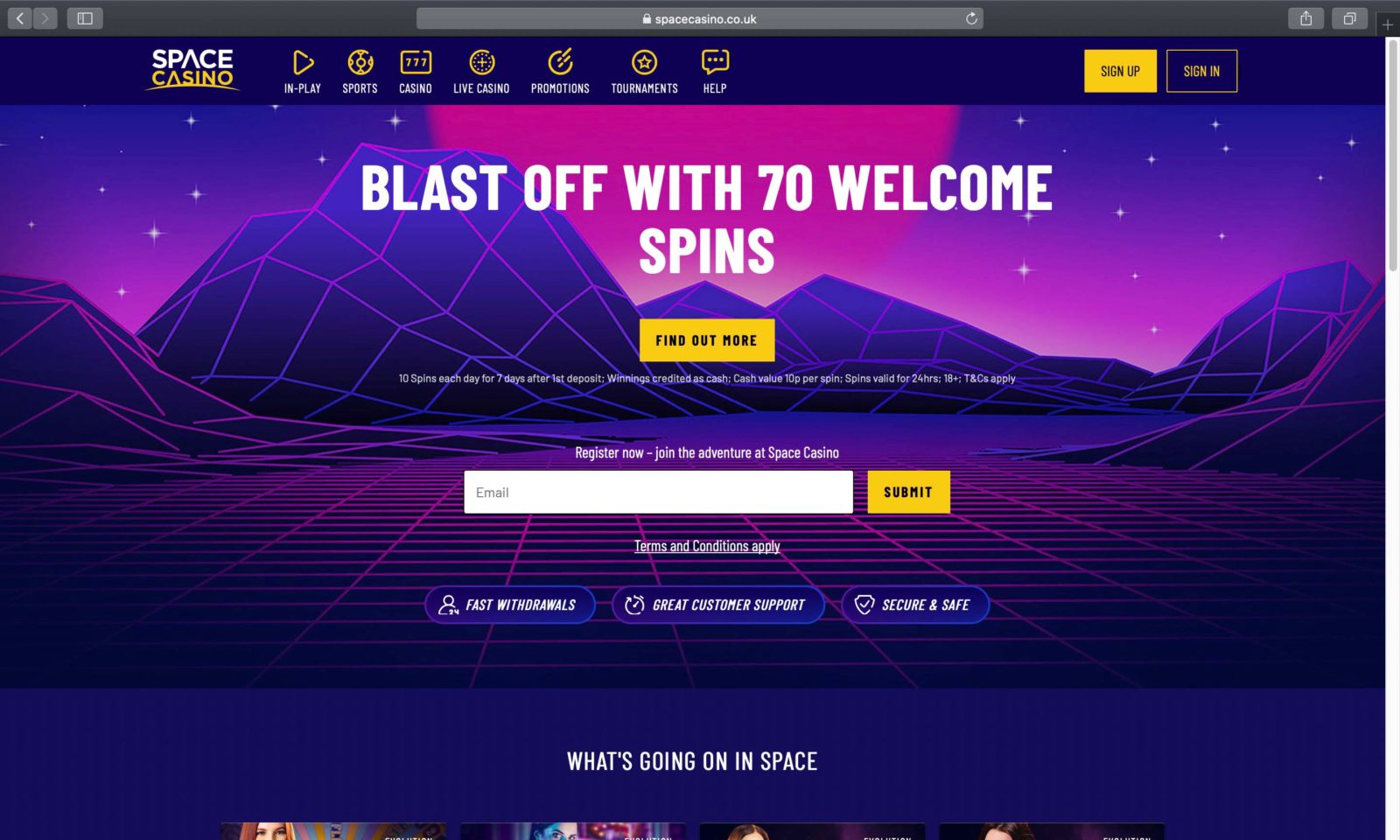 Screenshot of spacecasino.co.uk
