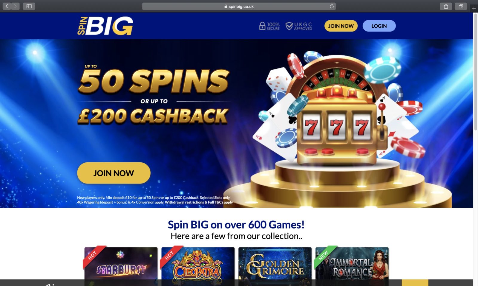 Screenshot of spinbig.co.uk