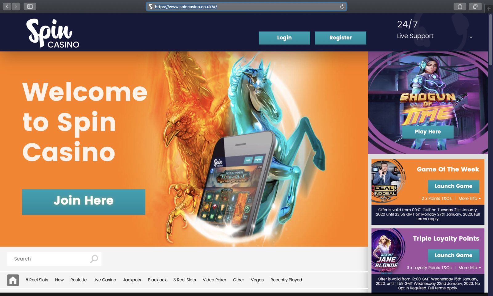 Screenshot of spincasino.co.uk