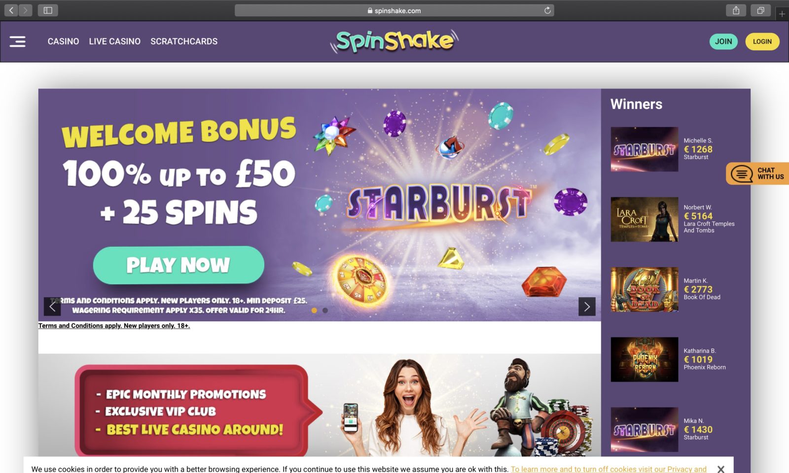 Screenshot of spinshake.com