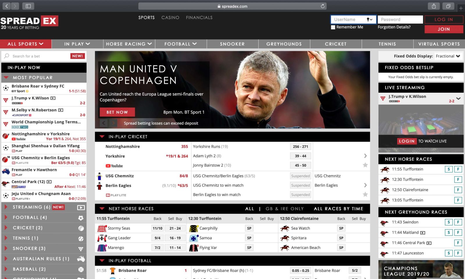 Screenshot of spreadex.com