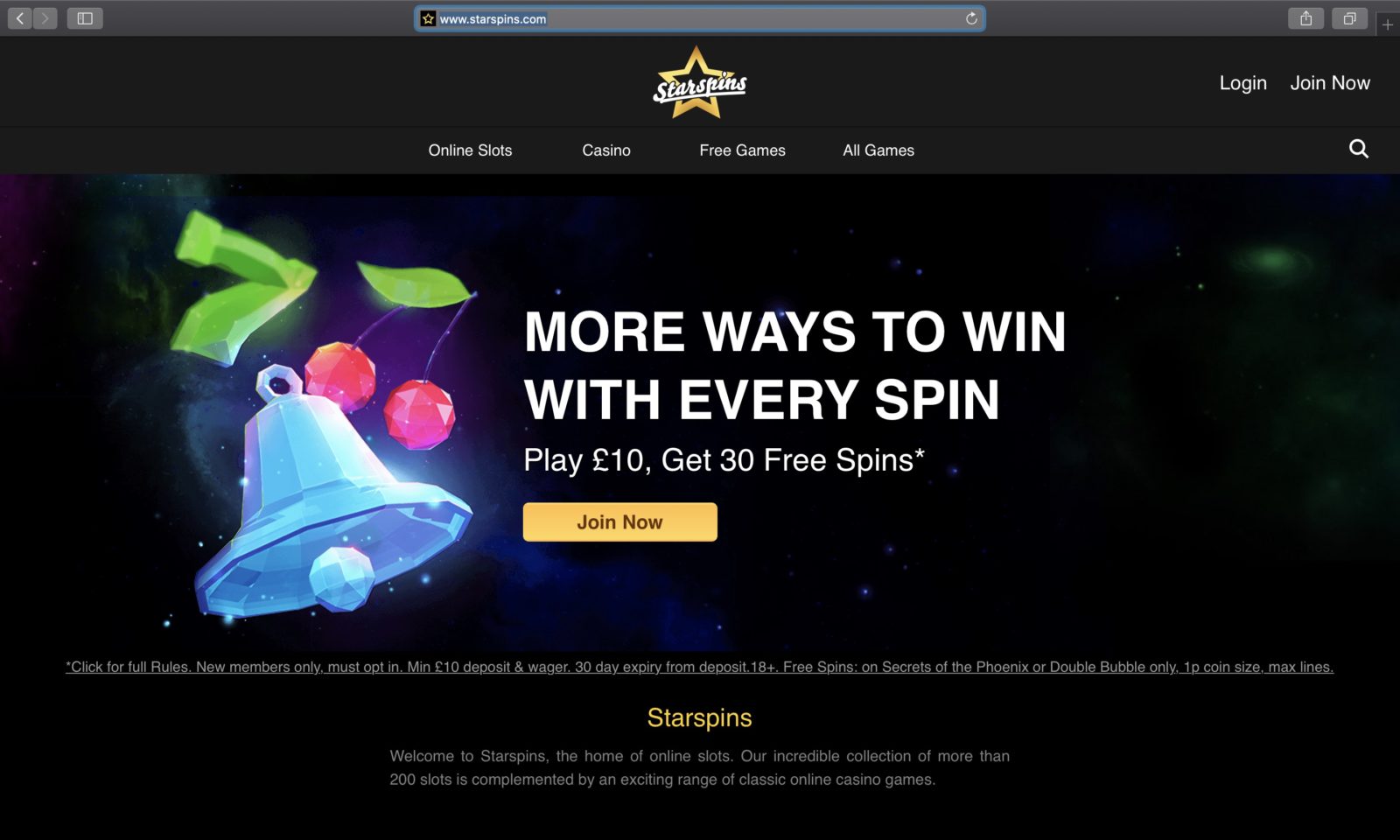 Screenshot of starspins.com