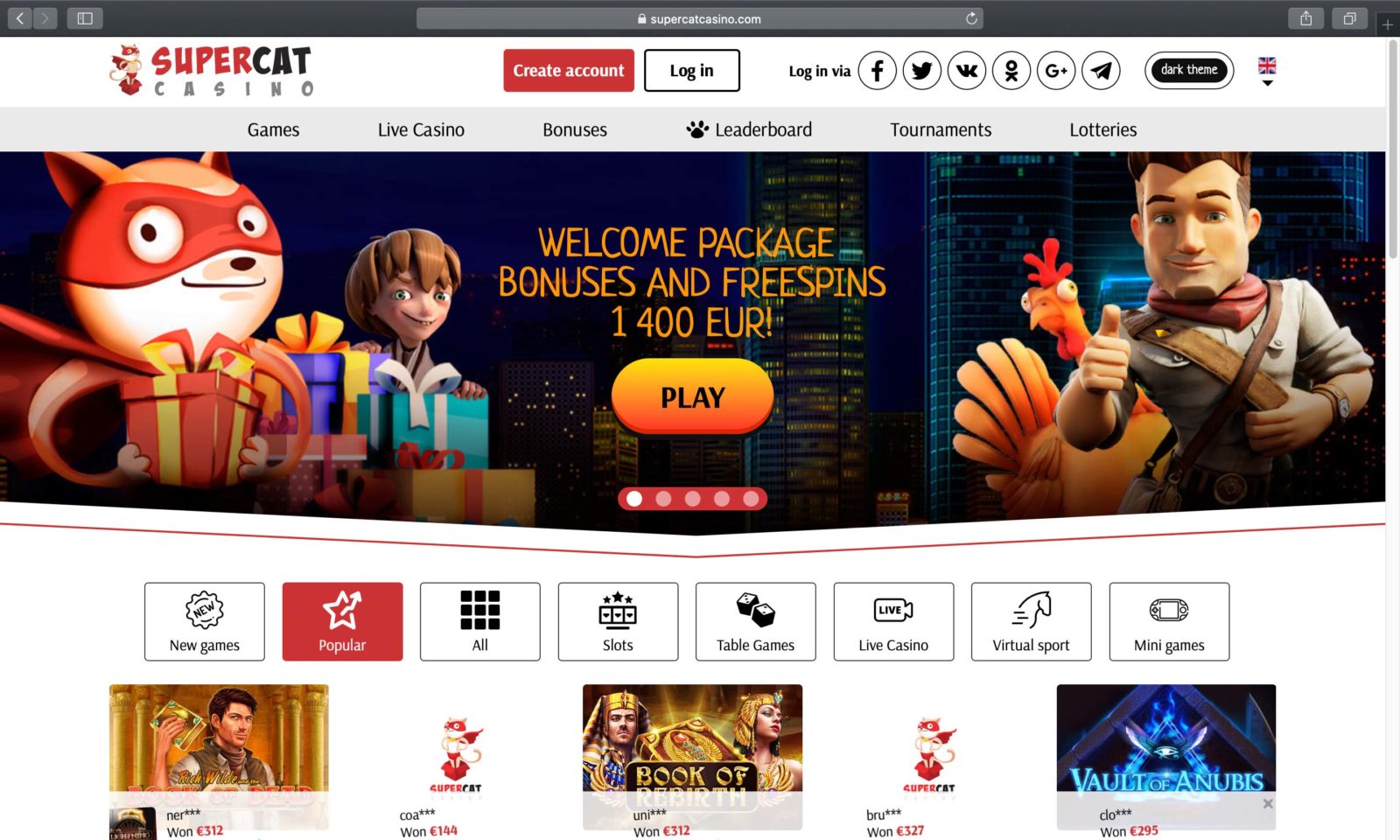 Screenshot of supercatcasino.com