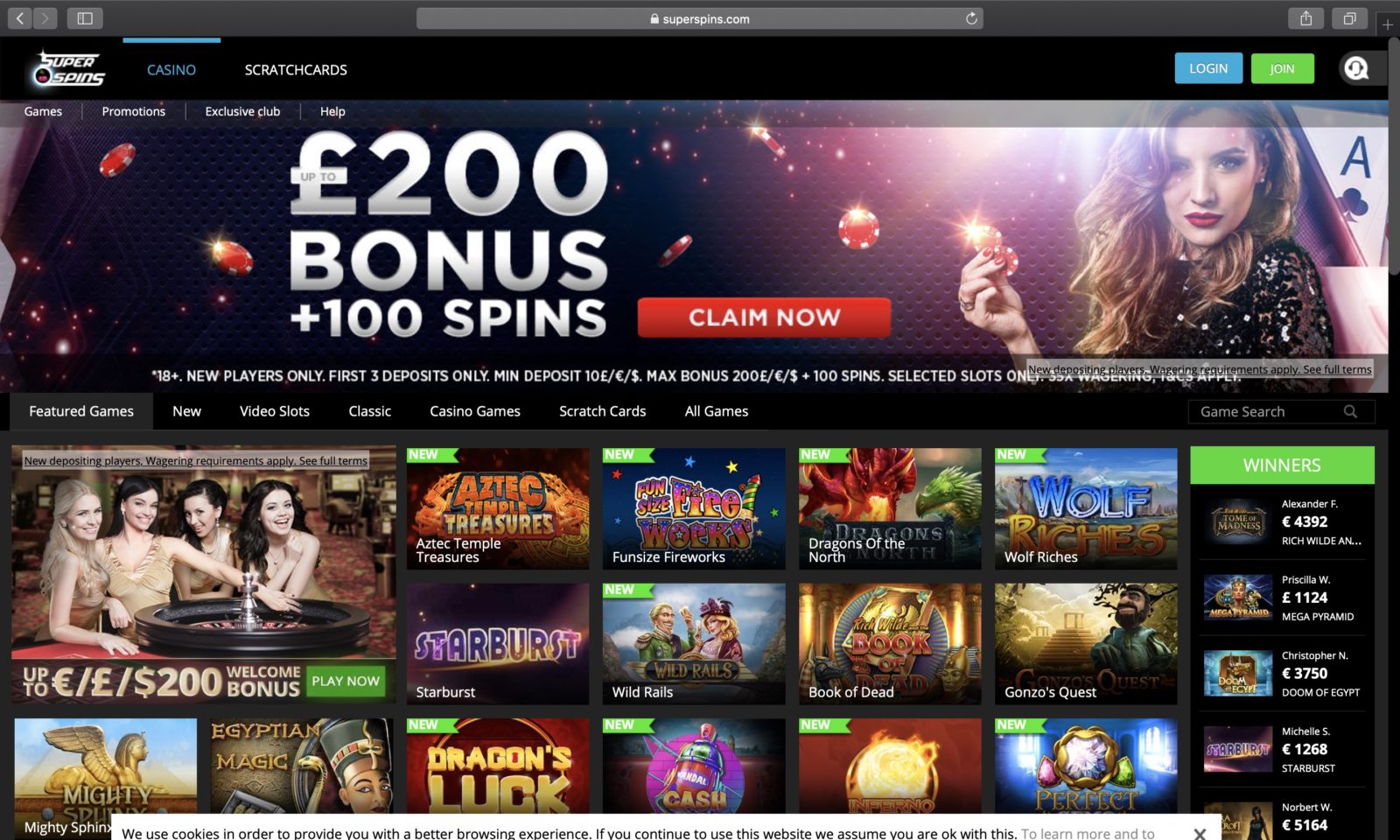 Screenshot of superspins.com